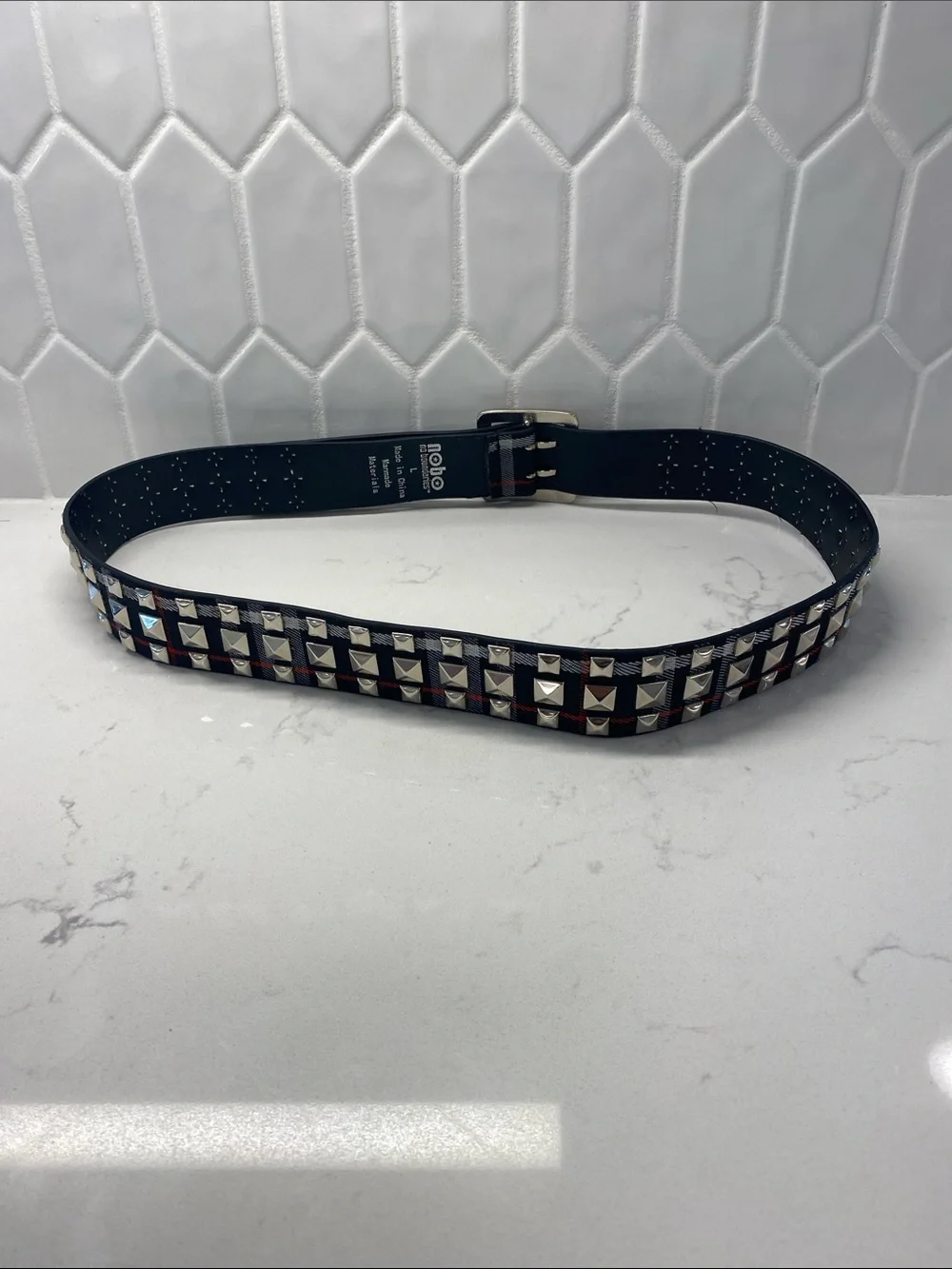 No Boundaries Plaid Studded Belt Large Adjustable Women's Edgy Style Punk Goth